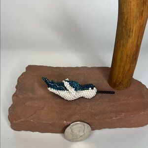 Handcrafted Beaded Fish Decor - White and Blue